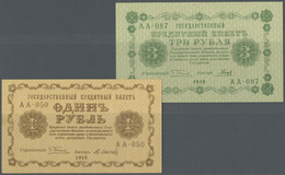 02129 Russia / Russland: Pair With 1 And 3 Rubles State Credit Notes RSFSR 1918, P.86a, 87 In Perfect UNC Condition. (2 - Russia