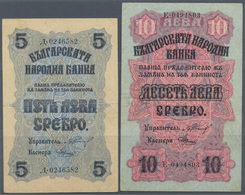 00377 Bulgaria / Bulgarien: Set Of 2 Notes Containing 5 And 10 Leva ND(1916) Silver Issue, Both With Folds But Without H - Bulgaria