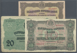 00379 Bulgaria / Bulgarien: Set Of 3 Different Banknotes Containing 5 Leva ND(1917) P. 21 (VF), 10 Leva ND(1917) P. 22 ( - Bulgaria