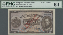 00393 Bulgaria / Bulgarien: 50 Leva 1925 SPECIMEN, P.45s, Tiny Printers Annotations At Upper Margin And Previously Mount - Bulgaria