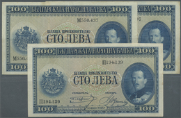 00394 Bulgaria / Bulgarien: Set With 3 Banknotes 100 Leva 1925, P.46, Nice Original Shape With Bright Colors And Strong - Bulgaria