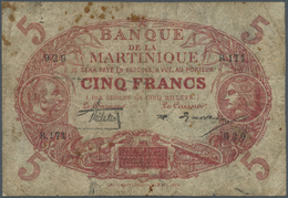 01679 Martinique: 5 Francs 1929 P. 6A, Rare Early Date Issue Of This Note And Seldom Seen On The Banknotes Market. This - Altri & Non Classificati