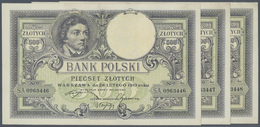 01987 Poland / Polen: Set Of 3 CONSECUTIVE Banknotes 500 Zlotych 1919 P. 58 From Number #0963446 To #0963448, All 3 Note - Polonia