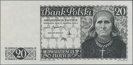 01990 Poland / Polen: 20 Zlotych 1939 P. 83p, Proof In Blue Dark Brown Color Of An Unissued Banknote, Uniface Print, Bac - Polonia