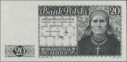 01990 Poland / Polen: 20 Zlotych 1939 P. 83p, Proof In Blue Dark Brown Color Of An Unissued Banknote, Uniface Print, Bac - Poland