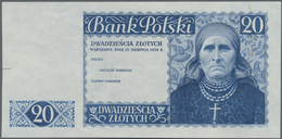 01991 Poland / Polen: 20 Zlotych 1939 P. 83p, Proof In Blue Color Of An Unissued Banknote, Small Cut At Left Border, Tra - Polonia