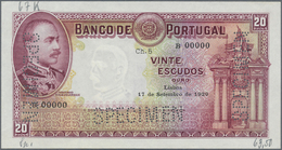 02008 Portugal: 20 Escudos 1929 SPECIMEN, P.143s In Perfect Condition Except A Very Soft Vertical Bend At Center And The - Portogallo
