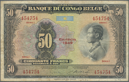 00271 Belgian Congo / Belgisch Kongo: 50 Francs 1949 P. 16g, Usedf With Several Folds, Light Stain In Paper, No Holes Or - Non Classés