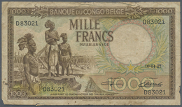 00274 Belgian Congo / Belgisch Kongo: Belgian Congo: 1000 Francs 1947, P.19b In Well Worn Condition With Many Folds And - Non Classificati