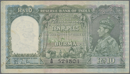 00438 Burma / Myanmar / Birma: Reserve Bank Of India 10 Rupees ND(1938), P.5, Excellent Condition With Pinholes At Left - Myanmar