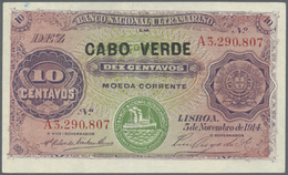 00495 Cape Verde / Kap Verde: 10 Centavos 1914 P. 20, Light Center Folds, Probably Pressed, Condition: VF+. - Cape Verde