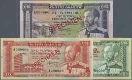 00735 Ethiopia / Äthiopien: Set Of 3 Specimen Notes Containing 1, 10 And 100 Dollars ND(1966) Specimen P. 25s, 27s, 29s, - Etiopia