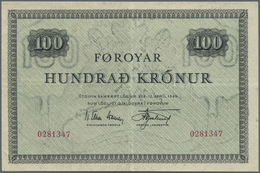 00745 Faeroe Islands / Färöer: 100 Kroner L.1949 P. 15b, Light Center Fold, Corner Folds And Handling In Paper, No Holes - Féroé (Iles)