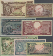 01165 Indonesia / Indonesien: Set Of 7 SPECIMEN Banknotes Containing 5, 10, 50, 100, 500, 1000 And 2500 Rupiah 1957 Spec - Indonésie