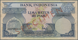 01172 Indonesia / Indonesien: 500 Rupiah 1959 Specimen P. 70s, Light Folds In Paper, Condition: VF+. - Indonésie