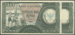 01177 Indonesia / Indonesien: Pair Of The 10.000 Rupiah 1964, One Without And One With Arms On Watermark Area, P.100, 10 - Indonésie