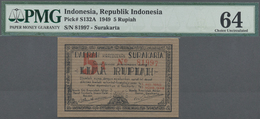 01183 Indonesia / Indonesien: Surakarta 5 Rupiah 1949, P.S132A In Exceptional Great Condition, PMG Graded 64 Choice Unci - Indonésie