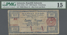 01205 Indonesia / Indonesien: Kas Negara Daerah (Governmental Treasury), Palembang 1000 Rupiah 1947, P.S335a In Well Wor - Indonesia