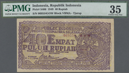 01211 Indonesia / Indonesien:  Treasury, Tjurup (South Sumata) 40 Rupiah 1949, P.S406, Nice Condition With Several Folds - Indonesia