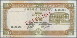 01614 Macau / Macao: Banco Nacional Ultramarino 10 Patacas 1991, P.65s In Perfect UNC Condition - Macao