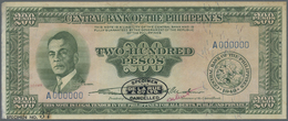 01972 Philippines / Philippinen: 200 Pesos ND Specimen P. 140s, Unfolded But With Stainings Around The Corner, A Pen Wri - Filippine