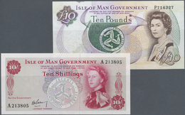 01249 Isle Of Man: Set Of 2 Notes Containing 10 Shillings P. 24 (aUNC) And 10 Pounds ND P. 44 (VF-). (2 Pcs) - Other & Unclassified