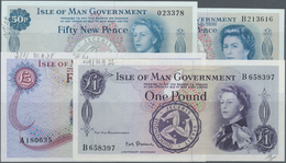 01250 Isle Of Man: Set With 4 Banknotes 50 New Pence ND(1971) P.27, 50 New Pence ND(1972-79) P.28,1 Pound ND(1967) P.25 - Autres & Non Classés