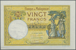 01620 Madagascar: 20 Francs ND(1938) Specimen P. 37s, Specimen Perforation At Center, W/o Serial Numbers, Light Handling - Madagascar