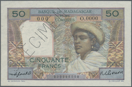01622 Madagascar: 50 Francs ND(1950-51) Specimen P. 45bs, With Zero Serial Number And Specimen Perforation, 2 Pinholes A - Madagascar