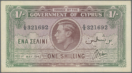 00610 Cyprus / Zypern: 1 Shilling 1942 P. 20, Light Vertical Folds, No Holes Or Tears, Not Washed Or Pressed, Still Cris - Chypre