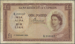 00616 Cyprus / Zypern: 1 Pound 1956 P. 35 In Used Condition With Folds And Creases, Stained Paper, Minor Border Tears, C - Chypre