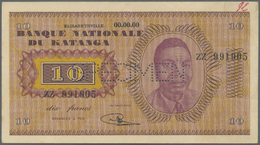 01327 Katanga: 10 Francs 1960 Specimen With Regular Serial Number P. 5s, Light Folds In Paper, Condition: XF. - Altri – Africa