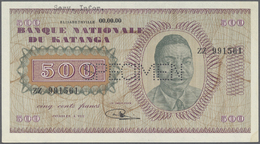 01332 Katanga: 500 Francs 1960 Specimen P.9s With Portrait Of President Moise Tshombè, Perforation Specimen At Center An - Autres - Afrique