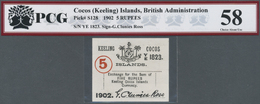 01343 Keeling / Cocos Islands: 5 Rupees 1902 P. S128, PCG Graded 58 Chouce AUNC. - Altri & Non Classificati