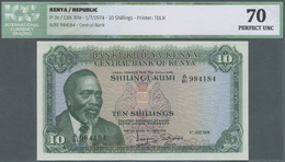 01345 Kenya / Kenia: Set Of 2 CONSECUTIVE Notes 10 Shillings 1974 P. 7e, Both ICG Graded As 70 Perfect UNC. (2 Pcs) - Kenia