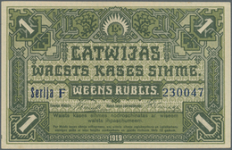 01379 Latvia / Lettland: 1 Ruble 1919 P. 2a, Only One Minor Corner Fold, In Condition: AUNC. - Lettonie