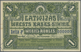 01382 Latvia / Lettland: Rare Specimen Of 1 Rubli 1919 P. 2bs, Series "F" With Zero Serial Numbers, "PARAUGS" Perforatio - Lettonia