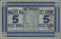 01385 Latvia / Lettland: Rare SPECIMEN Note 5 Rubli 1919 Series "Aa", Regular Serial Number, "PARAGUS" Overprint In Red - Lettonia