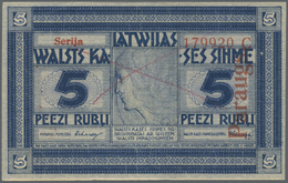 01387 Latvia / Lettland: Rare SPECIMEN Note 5 Rubli 1919 Series "C", Regular Serial Number, "PARAGUS" Overprint In Red A - Latvia