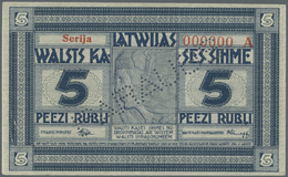 01388 Latvia / Lettland: Rare SPECIMEN Note 5 Rubli 1919 Series "A", Zero Serial Number, "PARAGUS" Perforation At Center - Lettonia