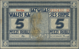 01389 Latvia / Lettland: 5 Rubli 1919 Series "D", P. 3d, Signature Purins, Watermark "thin Horizontal Lines", Used With - Lettonia