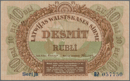 01395 Latvia / Lettland: 10 Rubli 1919 P. 4b, Series "Bd", Sign. Erhards, Radar Number "057750", Light Vertical Folds In - Latvia