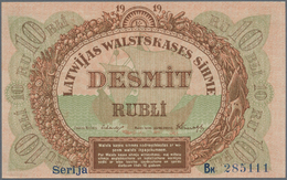 01397 Latvia / Lettland: 10 Rubli 1919 P. 4b, Series "Bk", Sign. Erhards, Very Light Center Fold, No Holes Or Tears, Cri - Lettonia