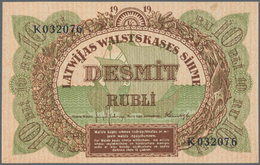 01399 Latvia / Lettland: 10 Rubli 1919 P. 4f, Series "K", Sign. Kalnings, In Crisp Original Condition: UNC. - Lettonia