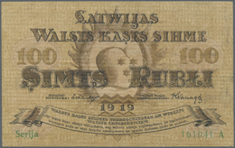 01416 Latvia / Lettland: 100 Rubli 1919 P. 7a, Series "A", Sign. Erhards, Center Fold And Light Handling In Paper, Paper - Latvia