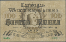 01417 Latvia / Lettland: 100 Rublis 1919 P. 7a, Series "B", Sign. Erhards, Light Center Fold And Corner Bends, Strong Cr - Lettonia