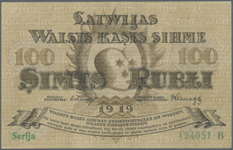 01417 Latvia / Lettland: 100 Rublis 1919 P. 7a, Series "B", Sign. Erhards, Light Center Fold And Corner Bends, Strong Cr - Lettonie