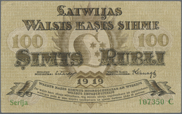 01418 Latvia / Lettland: 100 Rubli 1919 P. 7a, Series "C", Sign. Erhards, Center Fold And Creases In Paper, No Holes Or - Lettonie