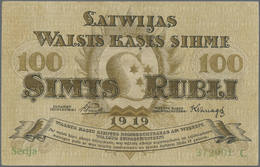 01420 Latvia / Lettland: 100 Rubli 1919 P. 7b, Series "C", Sign. Purins, Vertical Folds And Creases In Paper, No Holes O - Lettonia