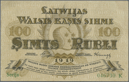 01421 Latvia / Lettland: 100 Rubli 1919 P. 7b, Series "K", Sign. Purins, Light Dints At Left Border, Condition: AUNC. - Lettonia